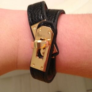 Black Wrap bracelet with gold clasp