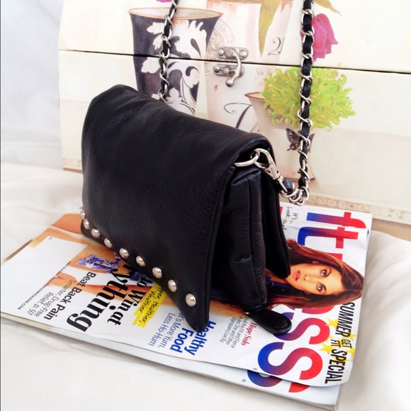 Leather, black, studed, chain purse