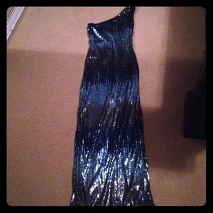 Long blue sequin dress