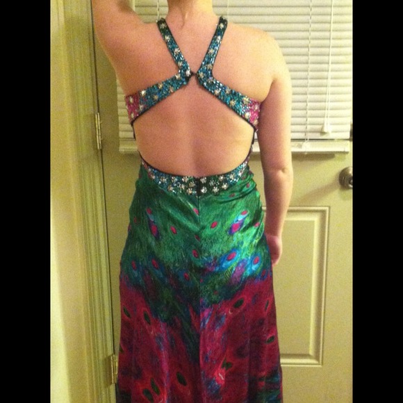 Floor length peacock prom dress - Picture 3 of 4