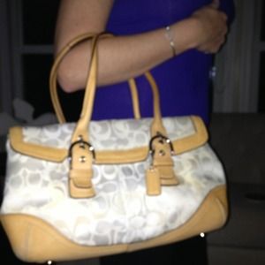 Authentic White Coach Bag with tan trim. FLASHSALE