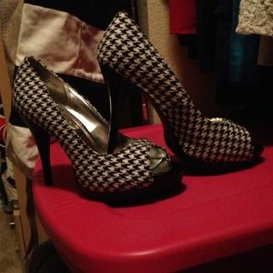 Houndstooth platform heels.
