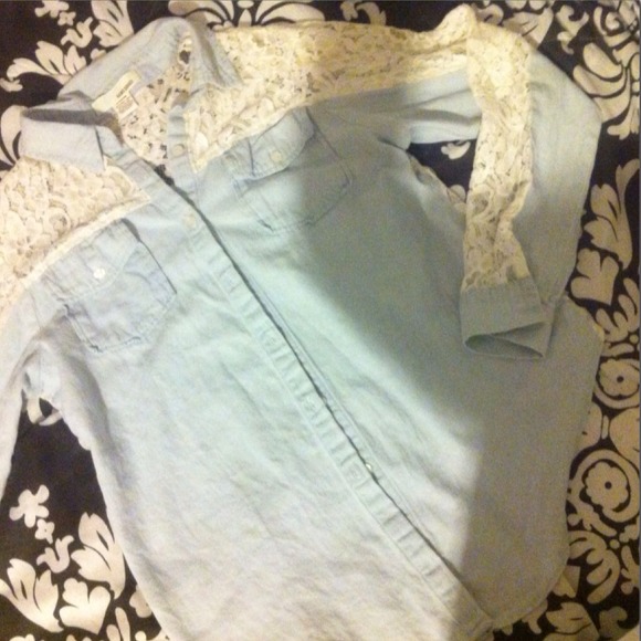 Denim shirt with lace details