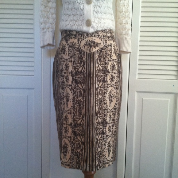 Vintage Nude and Chocolate Pencil Skirt