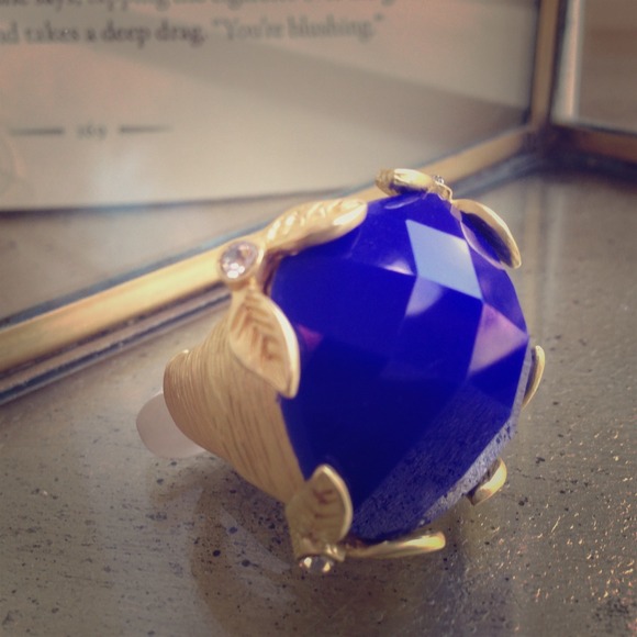 SLDCobalt Square Dome Ring w/Leaf & Crystal Detail
