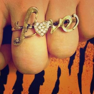 retro ring LOVE with gems