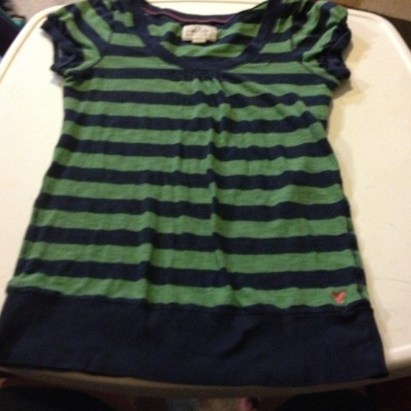 American Eagle navy and green striped shirt XL