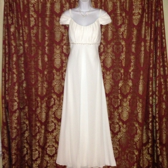 Gorgeous White Ornate Empire Waist Gown - Size S/M