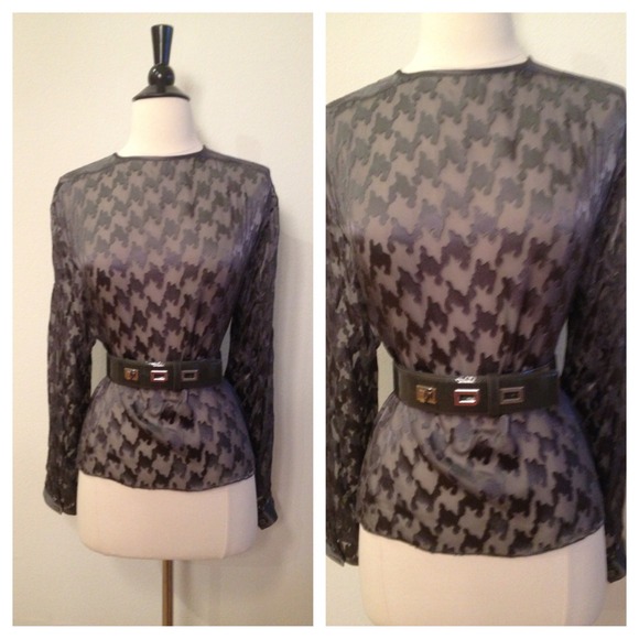 Silk Grey sheer Houndstooth blouse