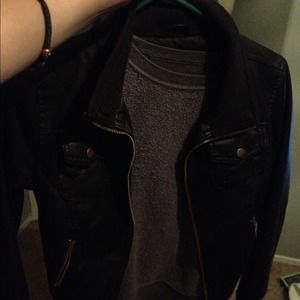 Leather jacket with gold zipper