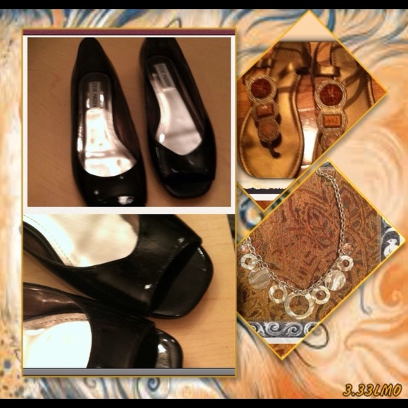 black shoes gold sandals and neckless