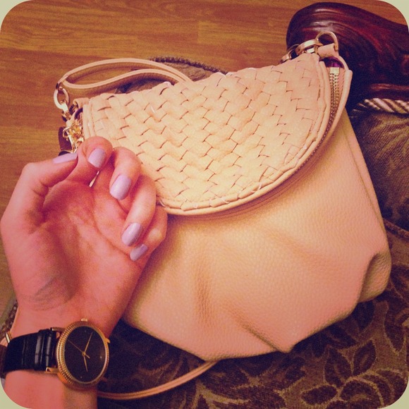 Leather peach colored woven cross body by Deux Lux
