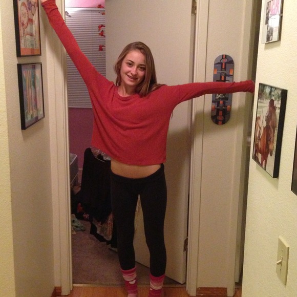 Long sleeve orange/red shirt. Super cute.