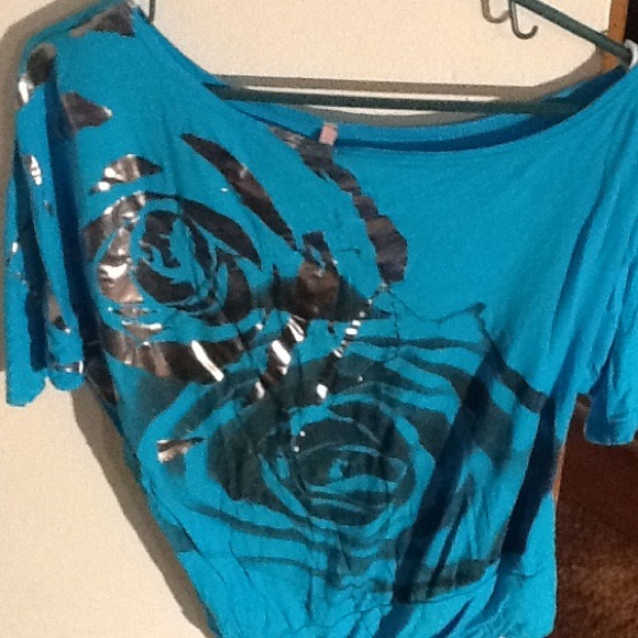 Off the shoulder medium vibrant blue top