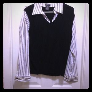 HOLD-Classy black sweater vest and attached blouse