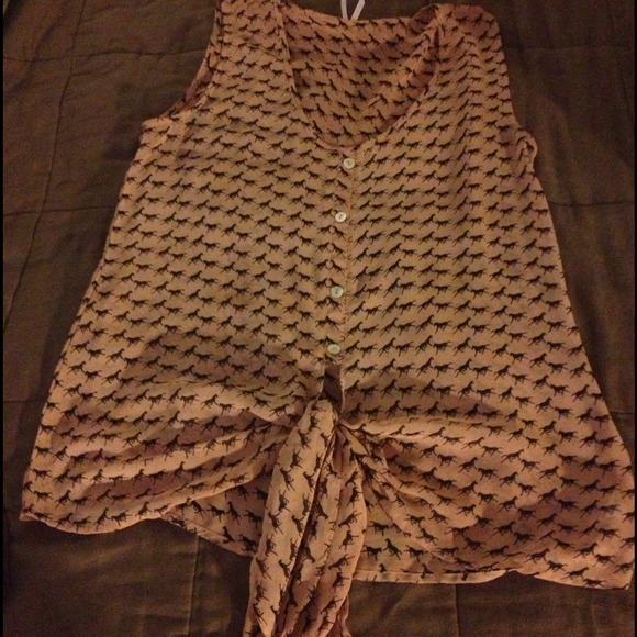 Adorable sheer tie blouse with horse print