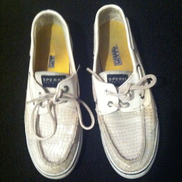 Creme sequin sperry shoes