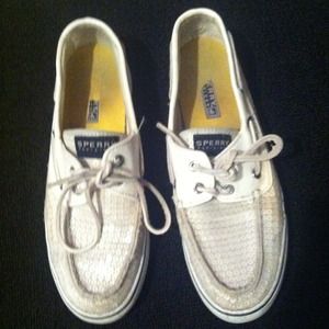 Creme sequin sperry shoes