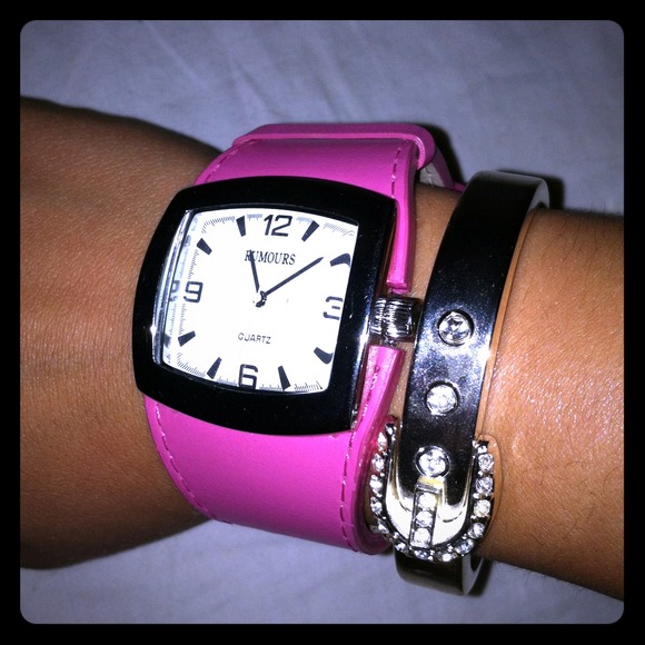 Hot pink & silver watch