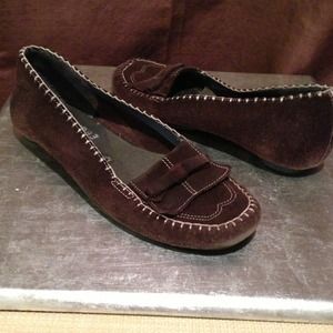 Brown suede slip on loafers