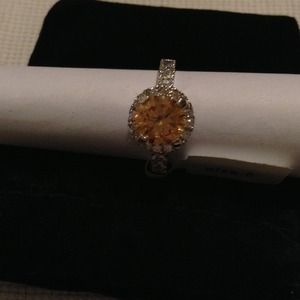 3ct champagne CZ white gold rhodium ring