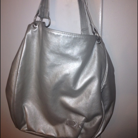 Metallic silver Donna Karan tote