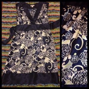 Navy, lime green & white floral dress