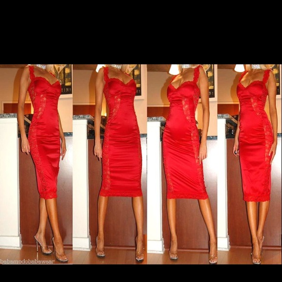 Sexy lace satin club cocktail evening dress red s