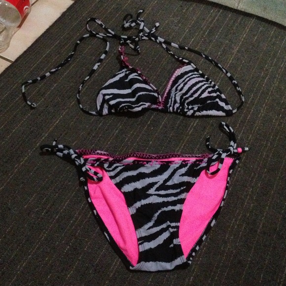 Black an gray zebra print bikini