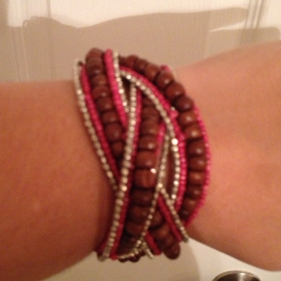 Brown and burgundy wooden beaded bracelet