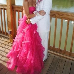 Beautiful fuchsia ball gown style prom dress.