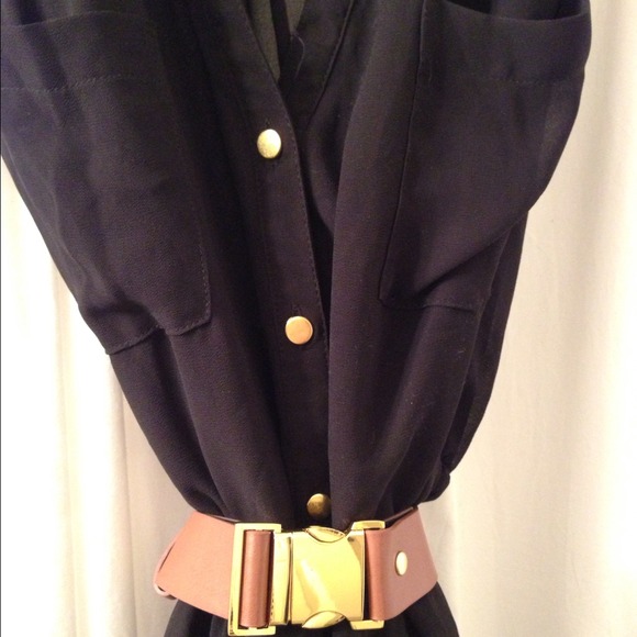 ❌❌SOLD!!❌❌ H&M Black Chiffon Dress w/ Belt - Picture 2 of 3