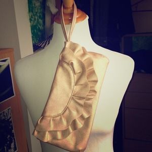 Peach ruffled wristlet/clutch