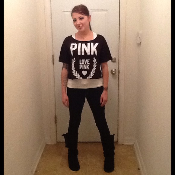 TRADED Victoria's Secret Pink Crop Top Black Sz S