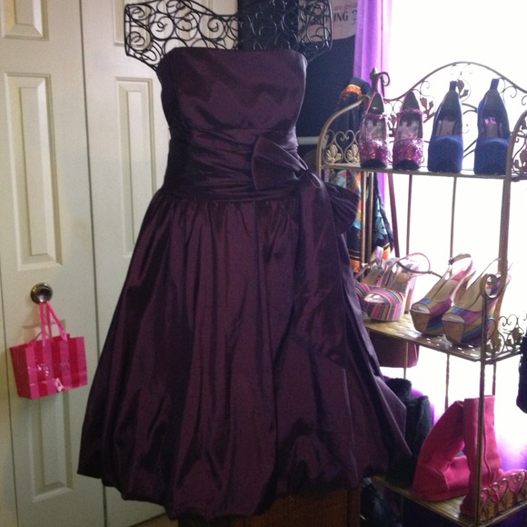 Davids Bridal Purple Strapless Balloon Skirt Dress
