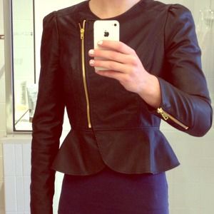 Faux leather jacket with peplum waist