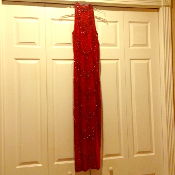 Red Beaded Sequin Gown