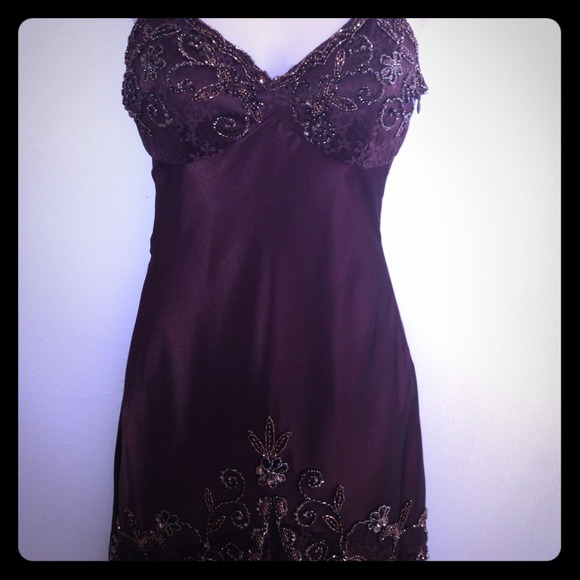 Embellished V-Neck Mesh Gown
