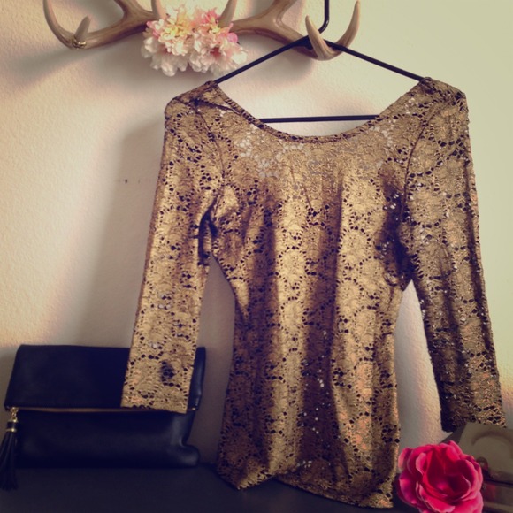 Bebe Gold Lace Top
