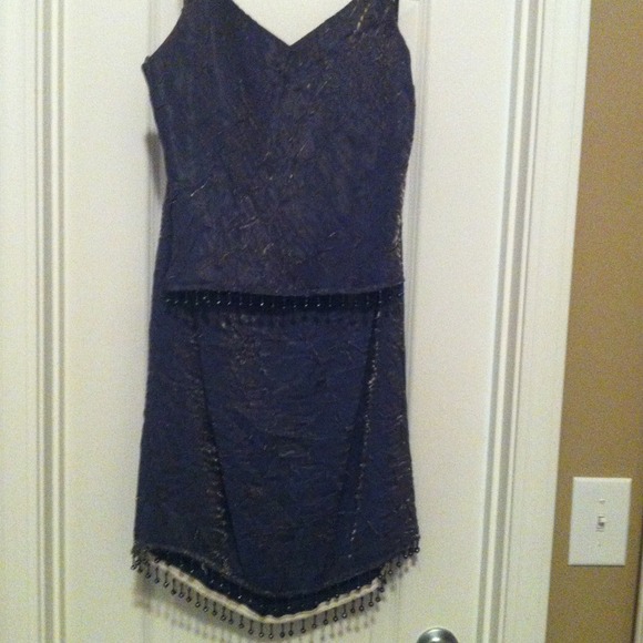 2 piece dress metallic gray silver
