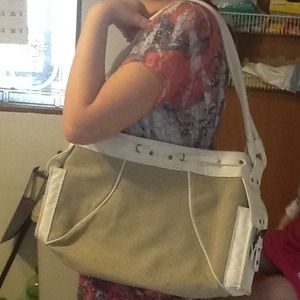 White and burlap purse