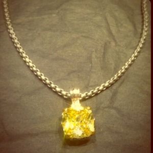 Yellow Stone Silver Necklace with Gold Accent