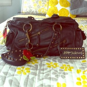 Betsey Johnson black leather & studded handbag