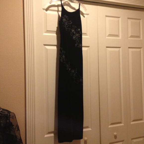 Navy Beaded Velvet Dress