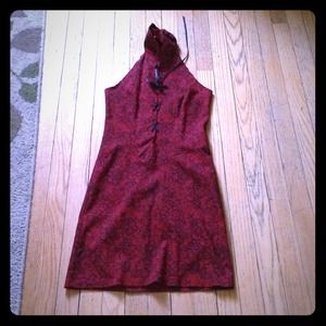 Red and black glitter halter dress