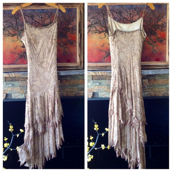 Brown evening dress with beads