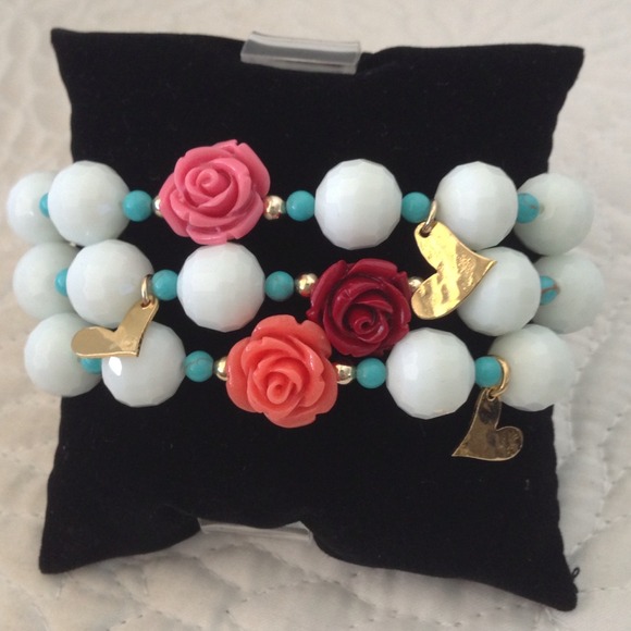 Set of 3 beaded bracelets with gold filled charms