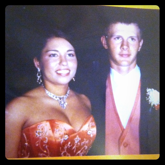 Gorgeous orange satin gown with beading