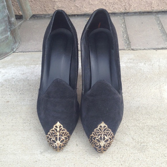 Vintage Dolce & Gabbana Style Black Gold Heels - Picture 2 of 4