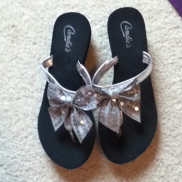Wedged flip flops.